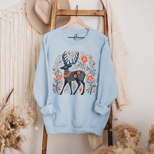 Deer Hunting, Folk Deer sweatshirt, Norwegian Folk Art, Swedish Folk Art, Scandinavian Shirt, Swedish Christmas, Hygge, Cottagecore, Nordic