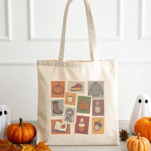 Fall Vibes Cotton Canvas Tote Bag, Pumpkin Spice, Autumn Bag, Fall Festival, Gift for Her, Cozy Football Apple Picking Tote, Vintage Stamp