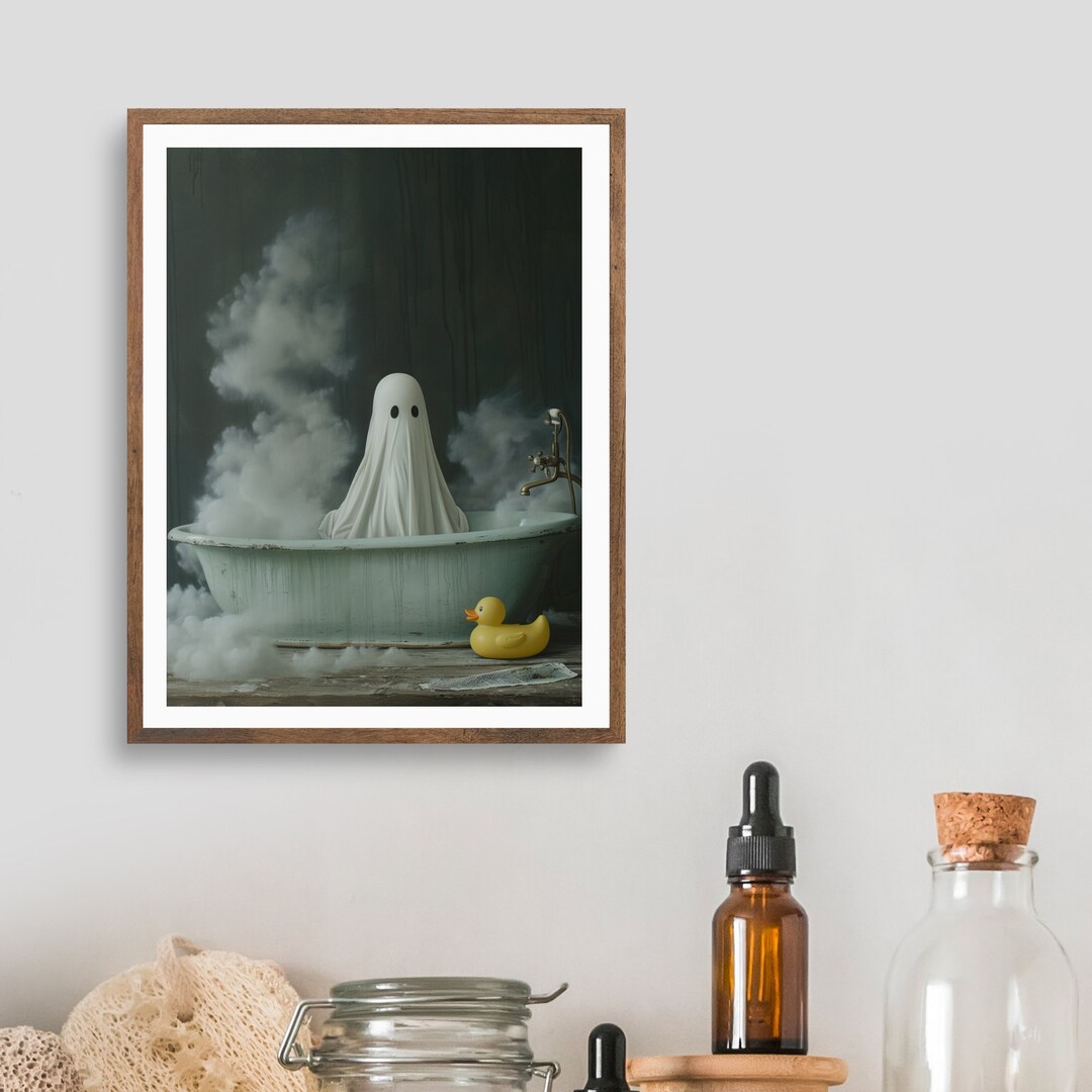 Ghost in the Bathtub, Halloween Decor, Ghost Bathroom Print, Art Poster