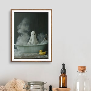Ghost in the Bathtub, Halloween Decor, Ghost Bathroom Print, Art Poster Print, Dark Academia, Vintage Poster, Gothic Painting