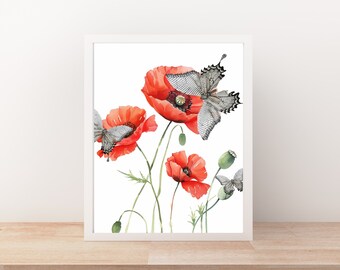 Bezoek Palestina, gratis Palestina-kunst, klaproos, Palestijnse klaproos, muurafdrukkunst, woondecoratie, staakt-het-vuren, poster vrij Palestina, aquarel