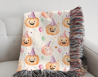Halloween Woven Blanket, Cozy Pumpkin Throw, Autumn Decor, Spooky Season Blanket, Fall Home Accessories, Halloween Woven Tapestry, Birthday