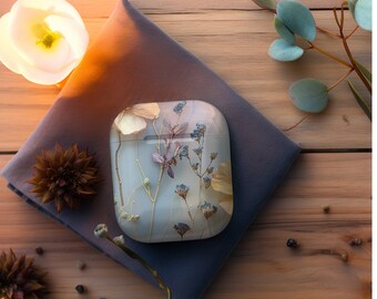 Estuche para Airpods con diseño de flores prensadas, flores silvestres moradas, bonito y estético, para iPhone 11, funda para Airpods, estuche para Airpods de 1.ª a 3.ª generación, regalo para mamá