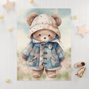 Bespoke Bear Fleece Baby Blanket: Woodland Nursery Throw (30x40 inches)
