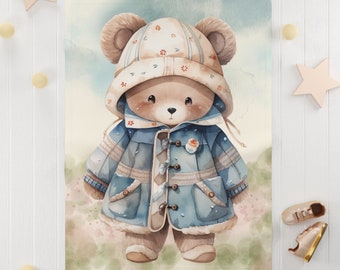 Bespoke Bear Fleece Baby Blanket: Woodland Nursery Throw (30x40 inches)
