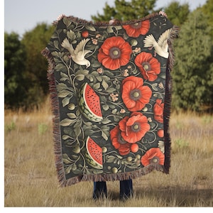 Palestine Blanket - Keffiyeh Throw Blanket, Cozy Couch Blanket, Palestinian Kufiya Blanket, Palestine Poppies Blanket, Palestine Home Decor