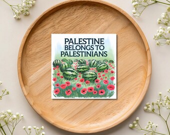 Sticker Gaza, Stickers Activisme, Palestine libre, Pastèque et coquelicot, Soutenir Gaza, La Palestine est pour les Palestiniens, Justice Maintenant