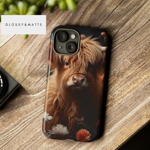 ハイランド牛の携帯電話ケース、iPhoneケース、12 14 15 Pro Max、スマートフォンケース、ウエスタン携帯電話ケース、頑丈なケース、面白い牛のギフト、動物愛好家、ボヘミアン