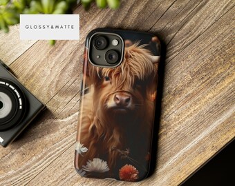 Highland Cow Phone Case, Iphone Case, 12 14 15 Pro Max, Smartphone Case, Western Phone Case, Tough Cases, Funny Cow Gift, Animal Lover, boho