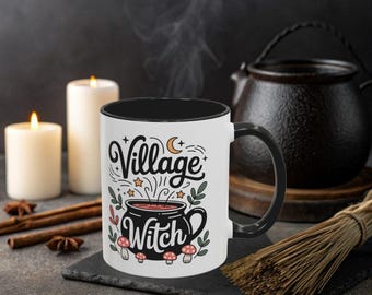 Village Witch Coffee Mug: Cottagecore Cauldron Design