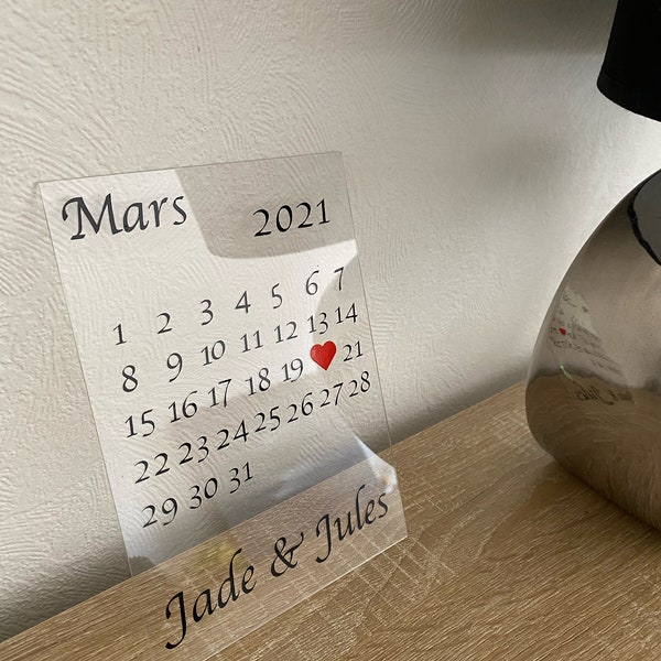 Calendrier date de rencontre sur plaque en acrylique, plaque date de rencontre à personnaliser, plaque à personnaliser