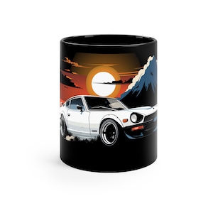Datsun 240Z Mt. Fuji Coffee Mug: 11oz Ceramic Cup with Classic Car Art