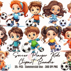 25+ dibujos animados niños en trajes de fútbol clipart paquete pegatina PNG pegatinas de fútbol fútbol clipart lindos niños fútbol adorables niños