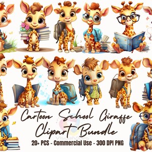 20+ Cute cartoon baby giraffe clipart back to school sticker | PNG | commercial use | background | instant download | freebie included