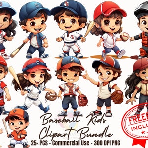 25+ Cartoon Kids in baseball costumes clipart bundle sticker PNG baseball stickers baseball clipart cute kids baseball adorable kids”