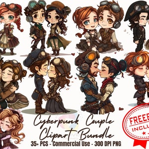 30+ Cute Cartoon Stempunk couple Clipart bundle valentines day steampunk love png clipart tshirt designs pillows steampunk apparel Decor