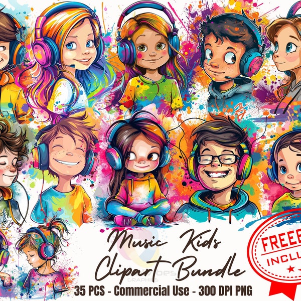 35 Cute cartoon colorful music kids clipart bundle kids sticker music lover clipart children room decoration kids apparel png music sticker