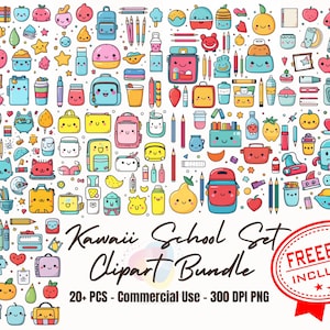 25+ Kawaii shool set clipart bundle kawaii design