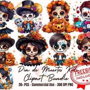 20+ simpatico cartone animato dia de muertos clipart bundle adesivi halloween die de los muertos illustrazioni di tradizione messicana celebrazione messicana