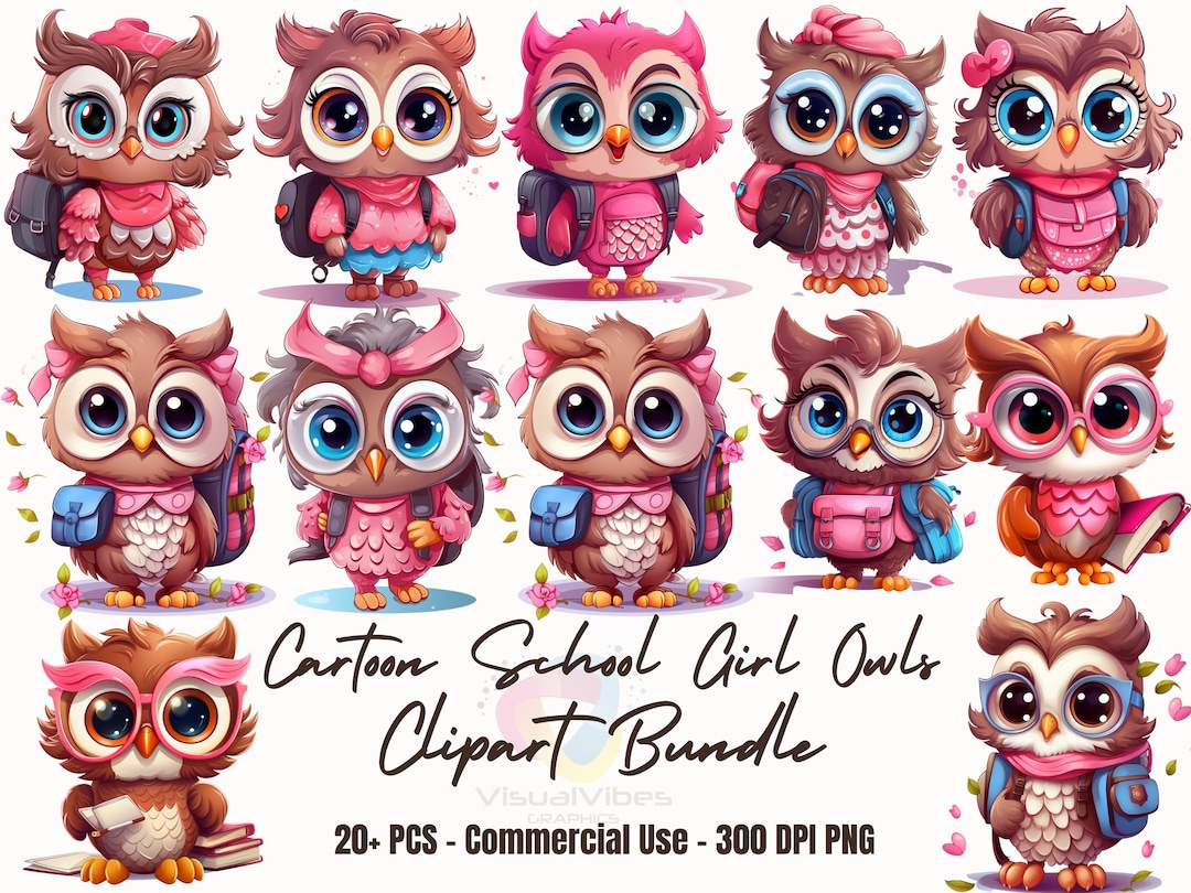 20 Cute Baby Girl Owl Clipart Girl Owl Sticker PNG Commercial Use