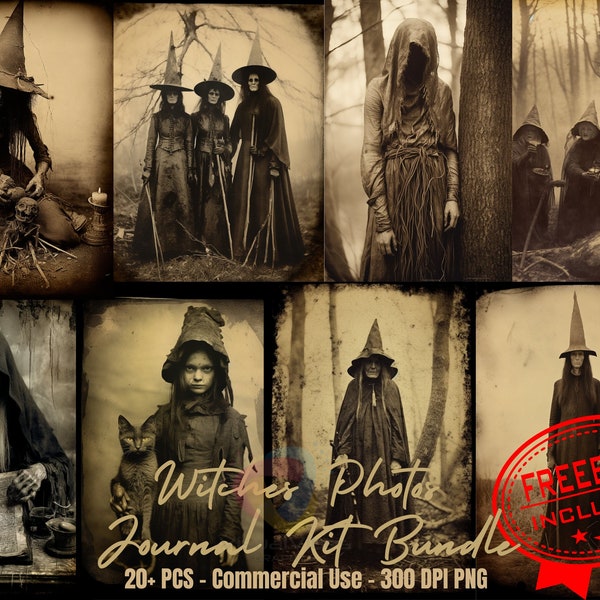 20+ Old sepia witches photos bundle halloween decoration witchcraft photo mystic halloween old photos spellbook witch junk journal pages