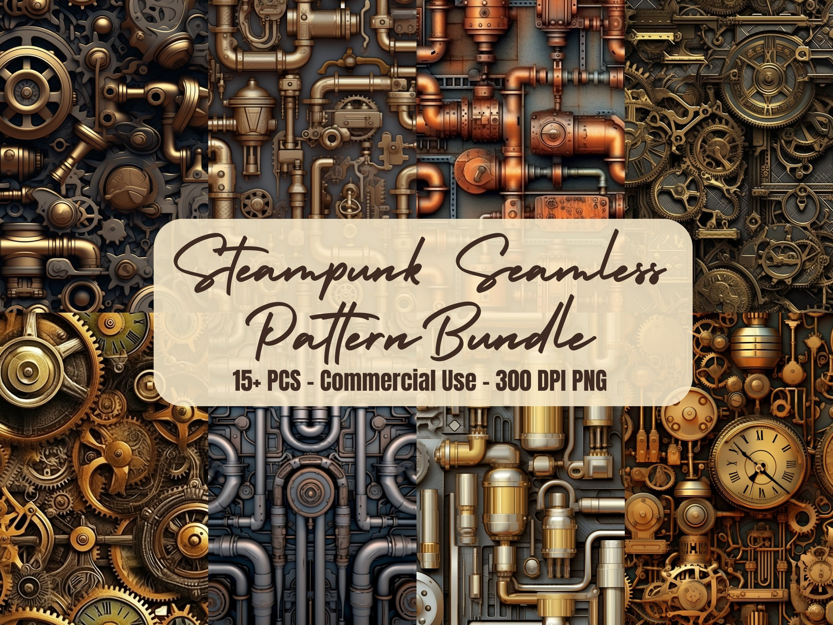 Steamless Patterns 15+ Steampunk Seamless Pattern Bundle Mechanical Gears Pattern PNG ...