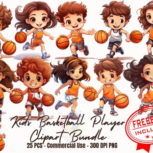 25 Cute Cartoon Kid Basketball Players Clipart Bundle basketball designs basketball stickers kids design basketball decor cartoon basketball