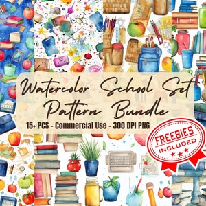 15+ Aquarell-Schulmuster-Paket für den Schulhintergrund, Bildungsgrafik, Back to School Crafts, Back to School-Aufkleber