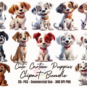 20+ Cute  cartoon puppies  clipart  dogs | kids sticker | PNG | commercial use | no background | instant download |  freebie included