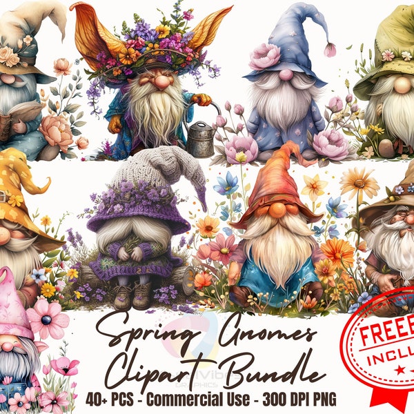 Over 40 Watercolor Spring Gnomes clipart bundle spring decoration watercolor gnomes sticker png spring clipart adorable gnomes decoration