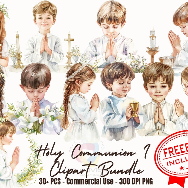 30+ Watercolor First Holy Communion Clipart Bundle communion invitations christianity clipart stickers png Catholic Symbols christianity png