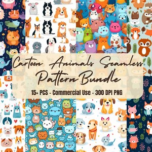 15+ Cute animals pattern bundle | animal | cartoon woodland | kids pattern | PNG | commercial use | freebie included |instant download