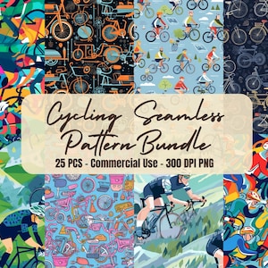 25 Seamless cycling pattern bundle bicycles sports cartoon pattern PNG commercial use no background |instant download freebie included