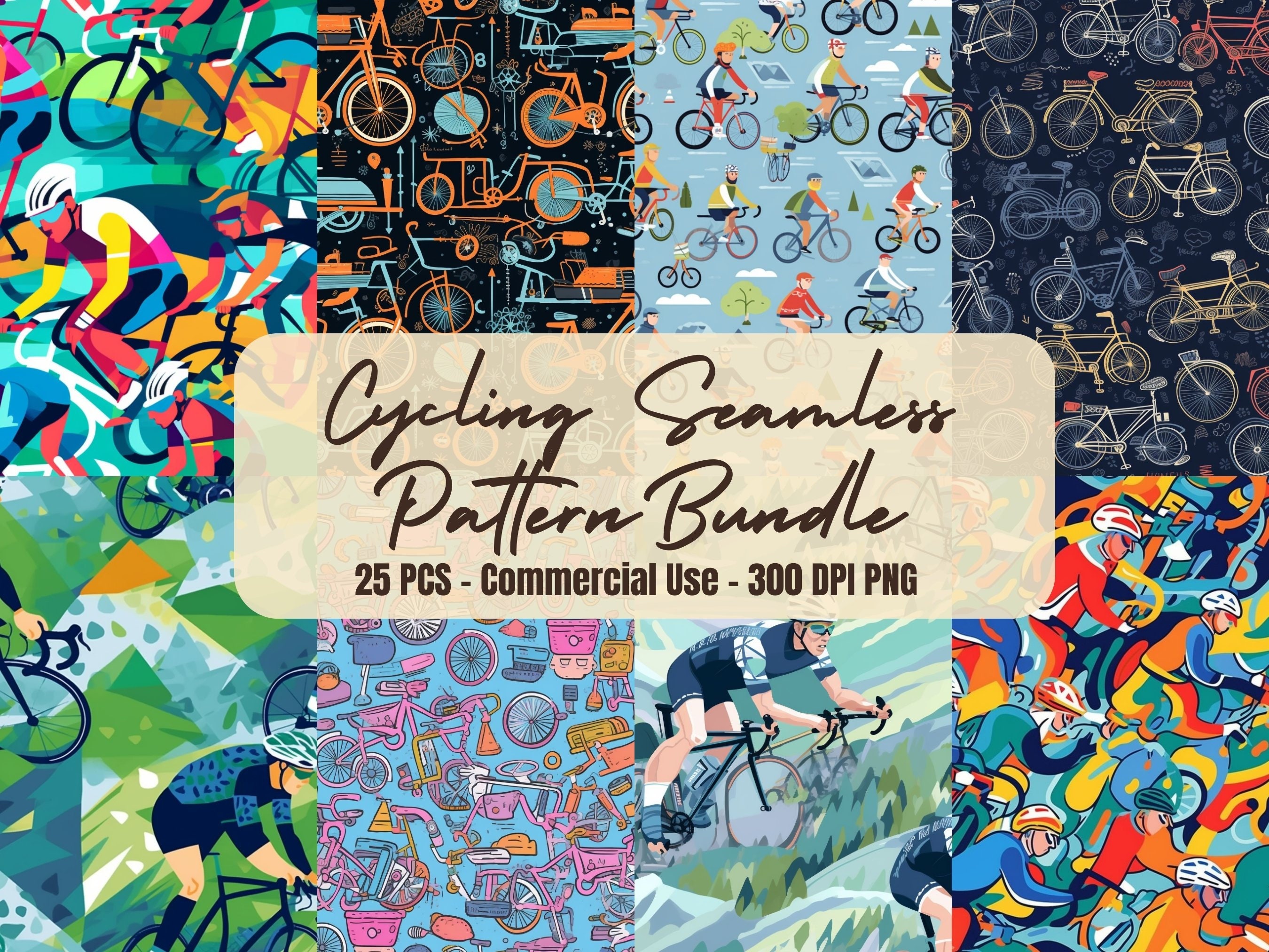 25 Seamless cycling pattern bundle bicycles sports cartoon pattern PNG commercial use no background |instant download freebie included