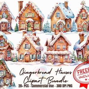 20+ Adorable Gingerbread Christmas Houses Clipart bundle winter houses stickers png christmas decor cute christmas clipart stickers