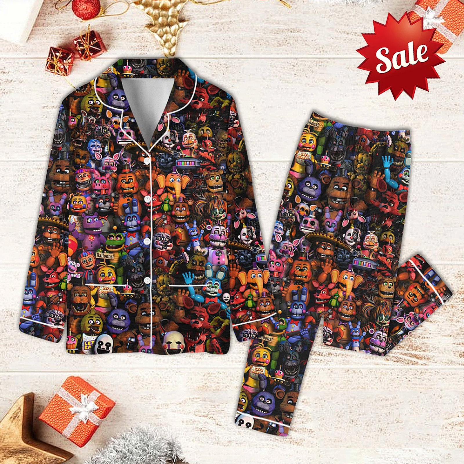 Discover Five Nights At Freddy Pajamas, Christmas 5NAF Pajamas, Five Nights At Freddy Video Game Gift, Phantom Freddy Pajamas Set, FNAF Long Sleeve