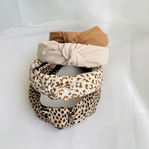 Hoofdband met gedraaide knoop | Haarband | Haaraccessoires voor meisjes en vrouwen | Schattige hoofdband | Bruinbeige | Cadeau voor haar | Dierenprint