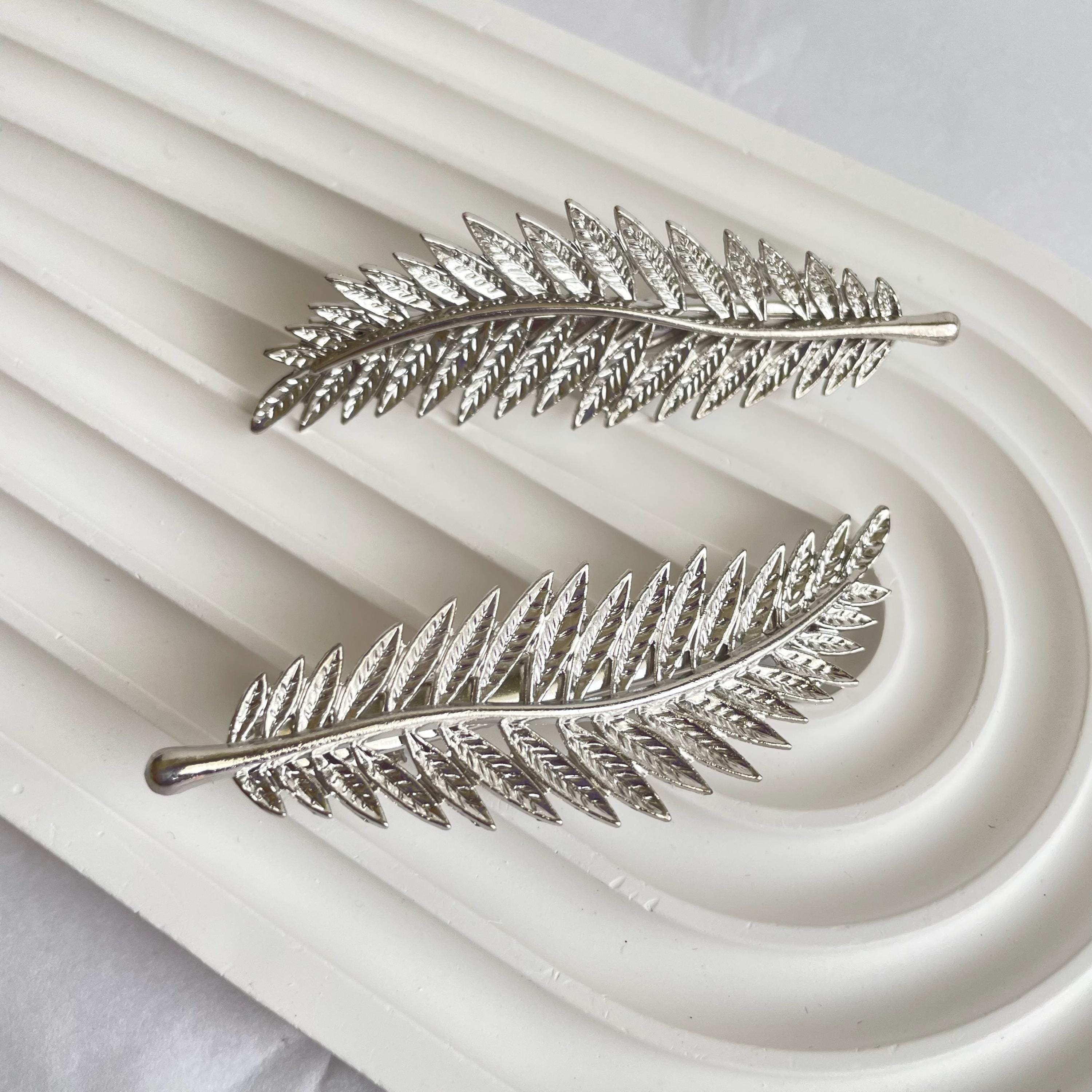 4 Épingles à Cheveux En Forme De Feuille Argenté - Accessoire Coiffure Strass Pour Femme, Fille, Mariage