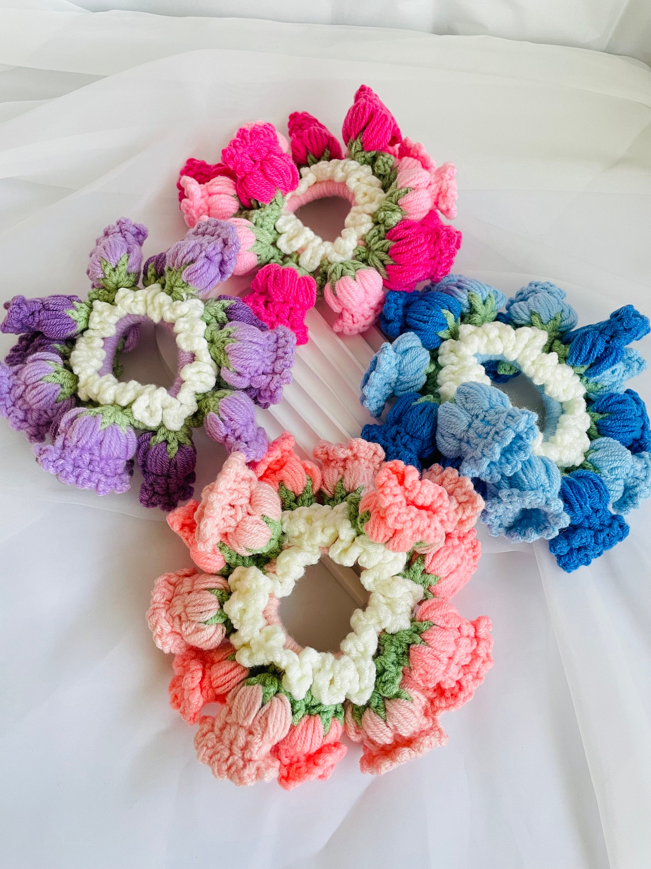 scrunchy♡handmade【702】 Handmade Flower Crochet Scrunchy | Floral Hair Tie - Etsy