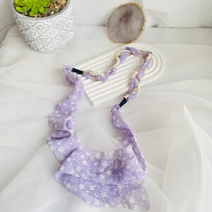 Purple Pearl Hair Tie | Hair Scarf Tie | Floral Hair tie | Hairband for girls | Summer Headband | Gift for her | Cute Hairband
