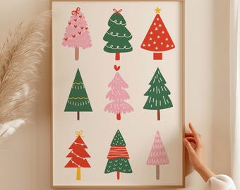 Colorful Christmas Tree Poster, Festive Holiday Art For Modern Wall Decor