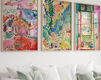 Matisse Print Set of 3 Prints, Henri Matisse Wall Art, Landscape Art, Museum Poster, Exhibition Colorful Painting, Digital Mid Century Art