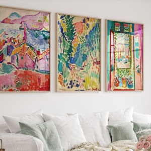Matisse Print Set of 3 Prints, Henri Matisse Wall Art, Landscape Art, Museum Poster, Exhibition Colorful Painting, Digital Mid Century Art