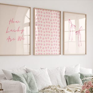 Pink Coastal Cowgirl Wall Art Set with Coquette Bow and How Lucky Print