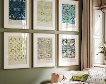 Set van 6 kunstprints van William Morris, botanische art nouveau-decoratie, digitale download