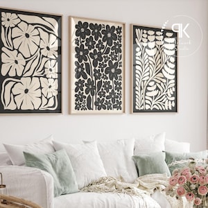 Beige Black Abstract Botanical Set of 6, Neutral Printable Art, Floral Illustration Botanical Poster, Bohemian Flower Market Wall Decor