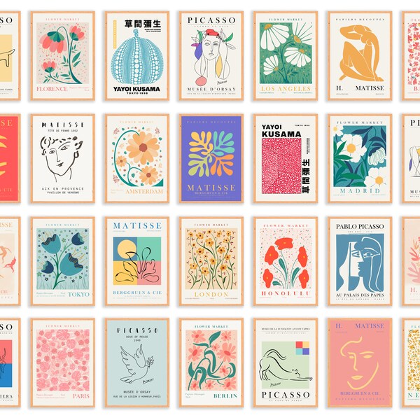 28 Pieces of Gallery Set, Trendy Art Prints, Exhibition Wall Art, Flower Decor Prints, Retro Poster Set, Eclectic Bundle Prints