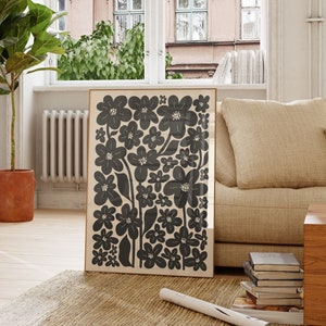 Beige Black Abstract Botanical Set of 6, Neutral Printable Art, Floral Illustration Botanical Poster, Bohemian Flower Market Wall Decor