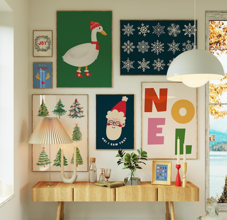 Set of 25 Christmas Wall Art Prints, Trendy Holiday Wall Decor, Colorful Xmas Wall Art, Vintage Winter Print, Digital Download