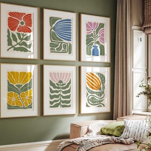 Set di 6 stampe di fiori astratti Boho, stampe artistiche vintage botaniche colorate, poster di fiori moderni in stile Matisse, poster del mercato dei fiori